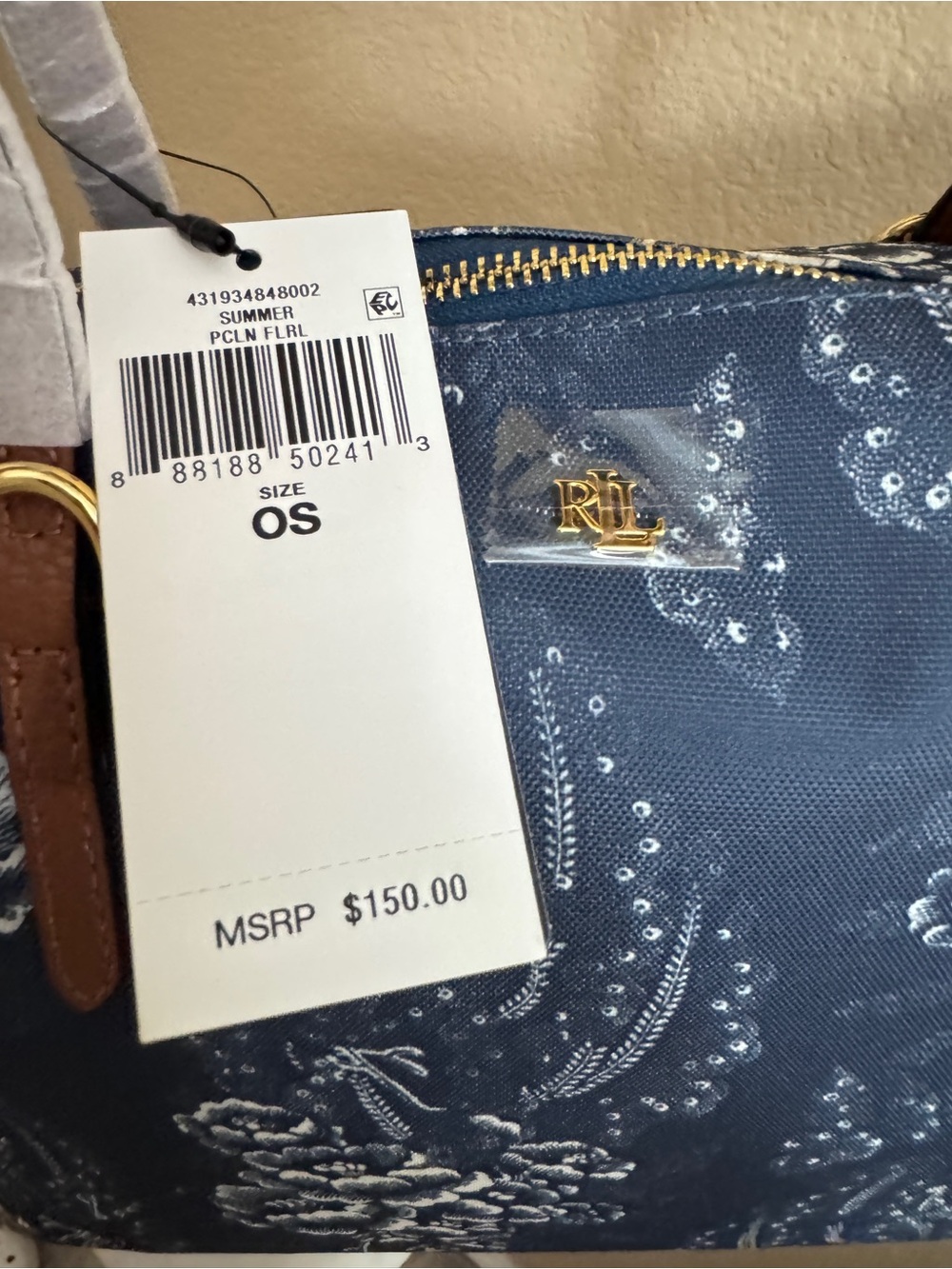 Women Ralph Lauren Blue Floral Medium Keaton Travel work office every day Tote - Picture 9 of 9